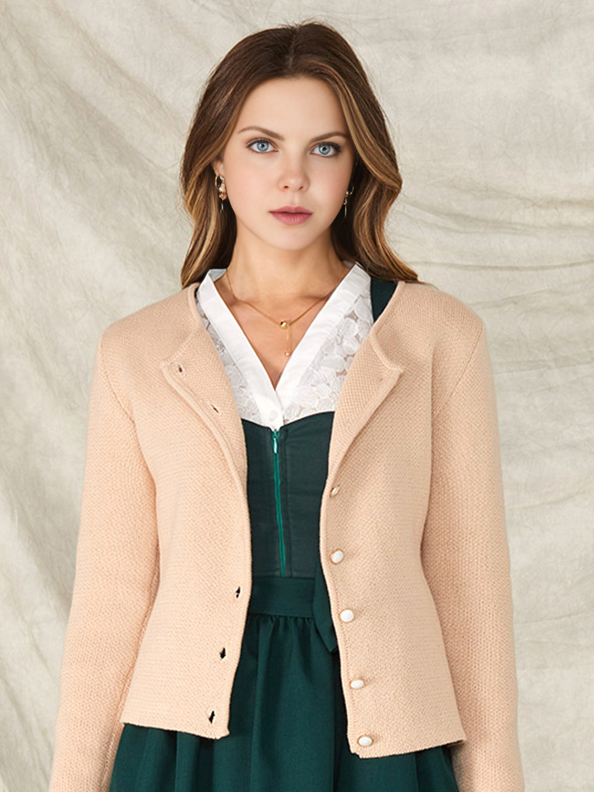 Women's Traditional Sweater Cardigan - MIRA IN CREME