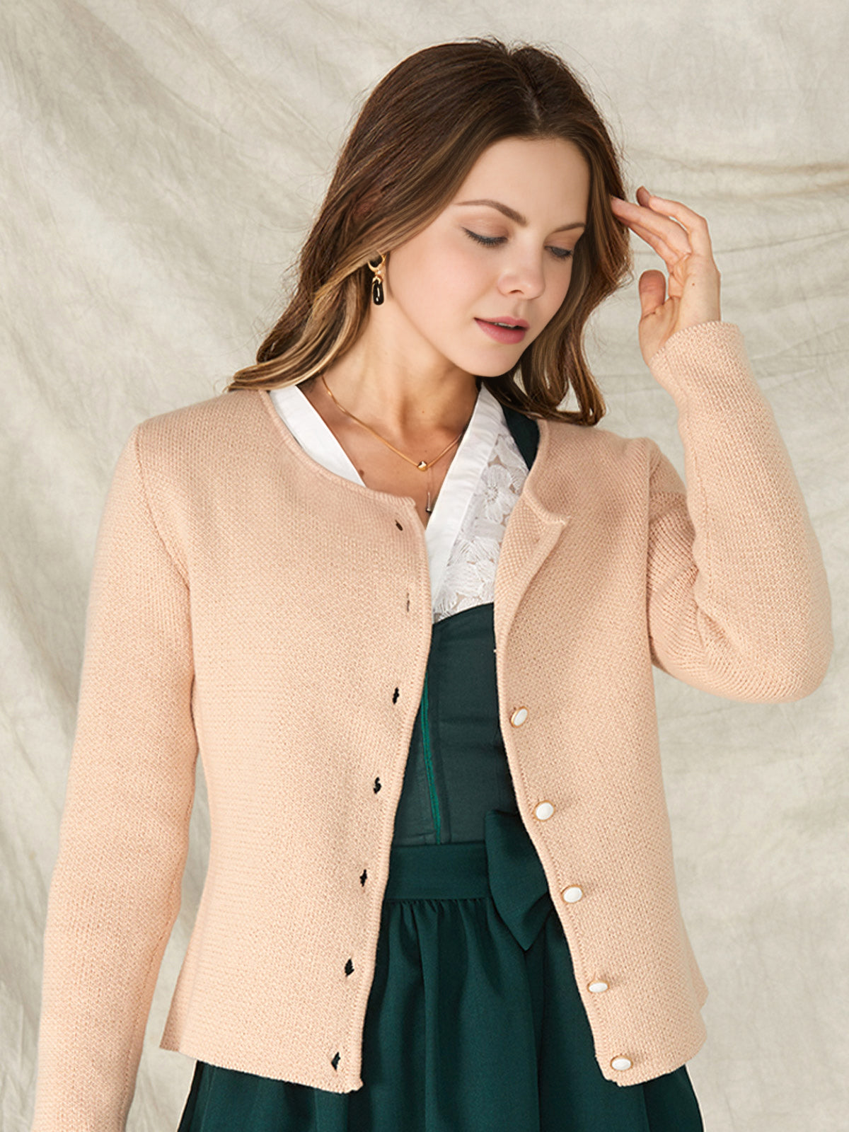 Women's Traditional Sweater Cardigan - MIRA IN CREME