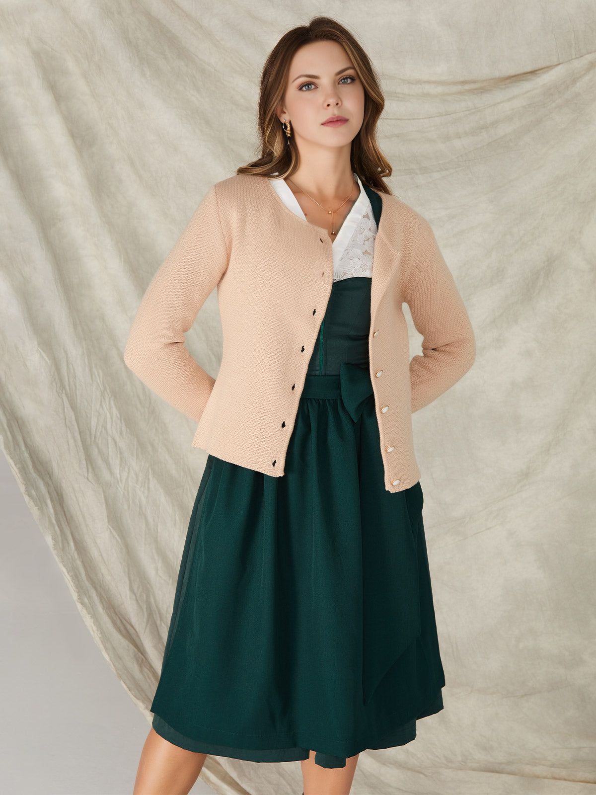Women's Traditional Sweater Cardigan - MIRA IN CREME