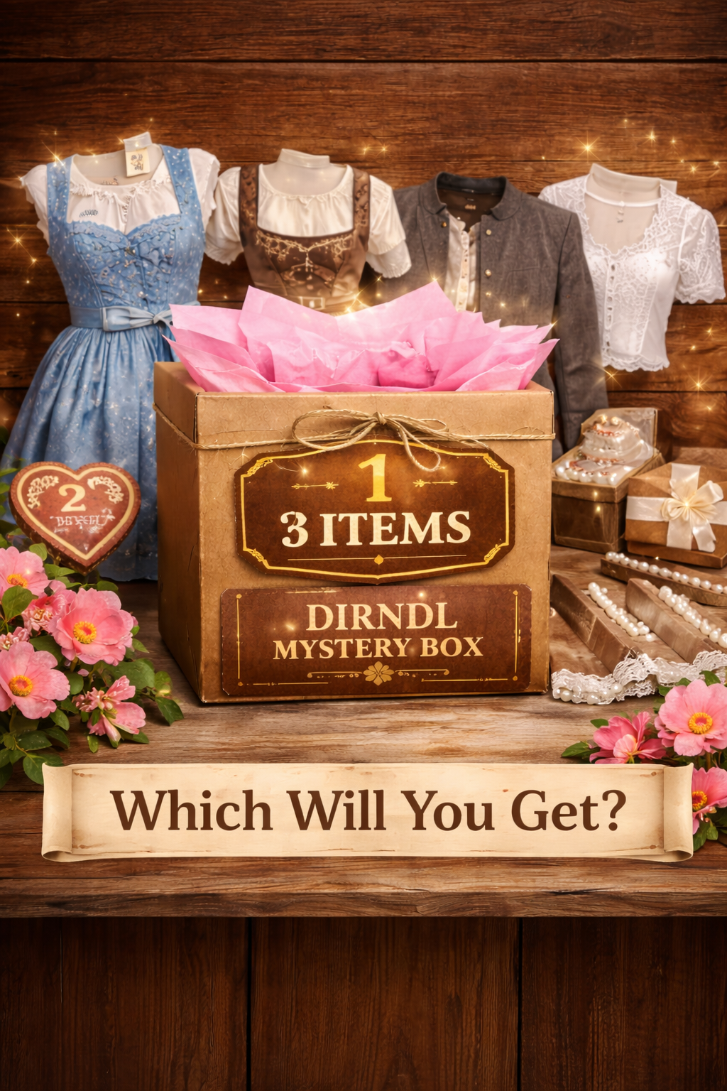 Romantische Überraschungsbox mit Spitzenbluse und Rock – Zufälliges Outfit-Set