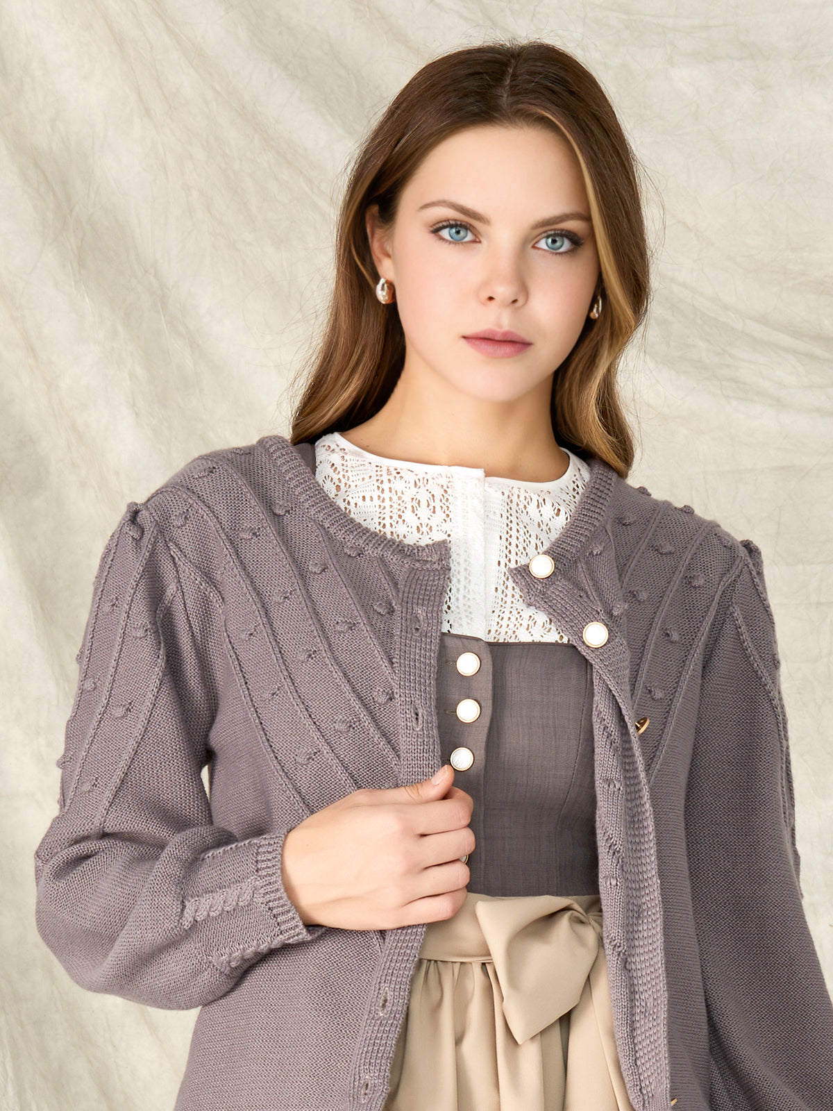 Women's Traditional Sweater Cardigan -  RENATA IN GREY