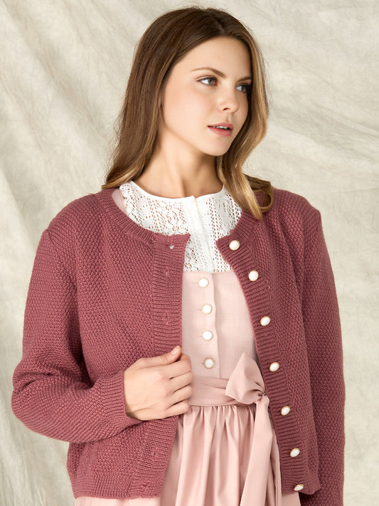 Women's Traditional Sweater Cardigan - AMALIA IN DUSTY ROSE