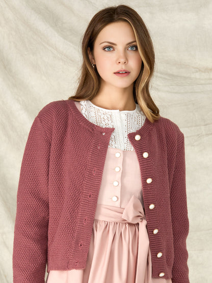 Women's Traditional Sweater Cardigan - AMALIA IN DUSTY ROSE