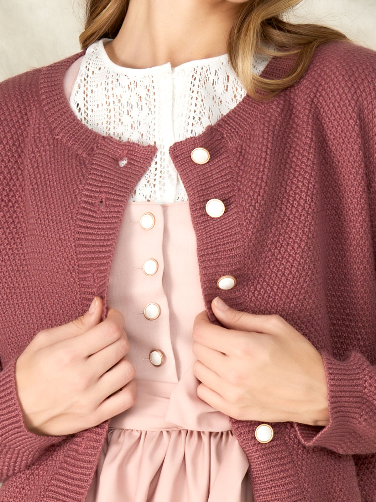 Women's Traditional Sweater Cardigan - AMALIA IN DUSTY ROSE