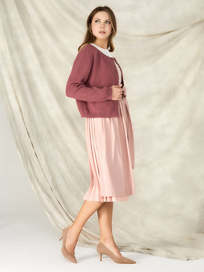 Women's Traditional Sweater Cardigan - AMALIA IN DUSTY ROSE